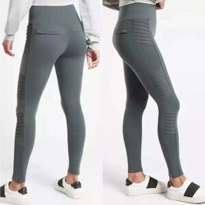 ATHLETA Delancey Moto Tight Small Anthracite Grey Legging Gym Yoga Pockets Zip